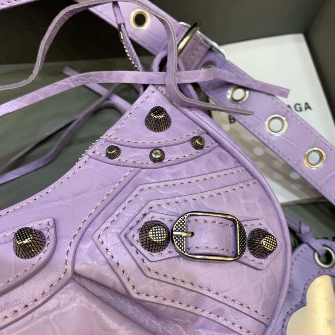 Balenciaga Le Cagole XS Shoulder Bag Crocodile Embossed Light Purple 